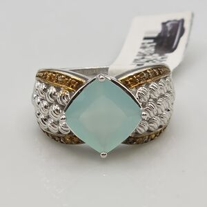 NWT Designer Signed Genuine Moss Agate And Diamond Ring